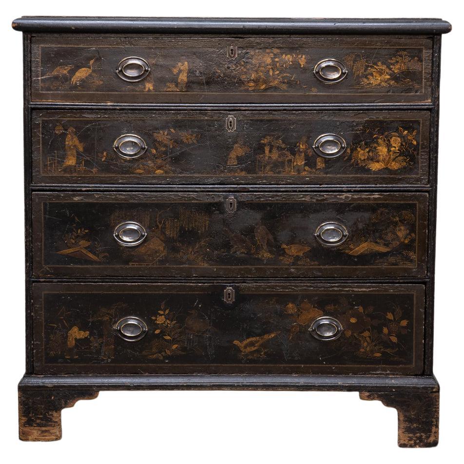 George III Chinoiserie Secretaire on Chest