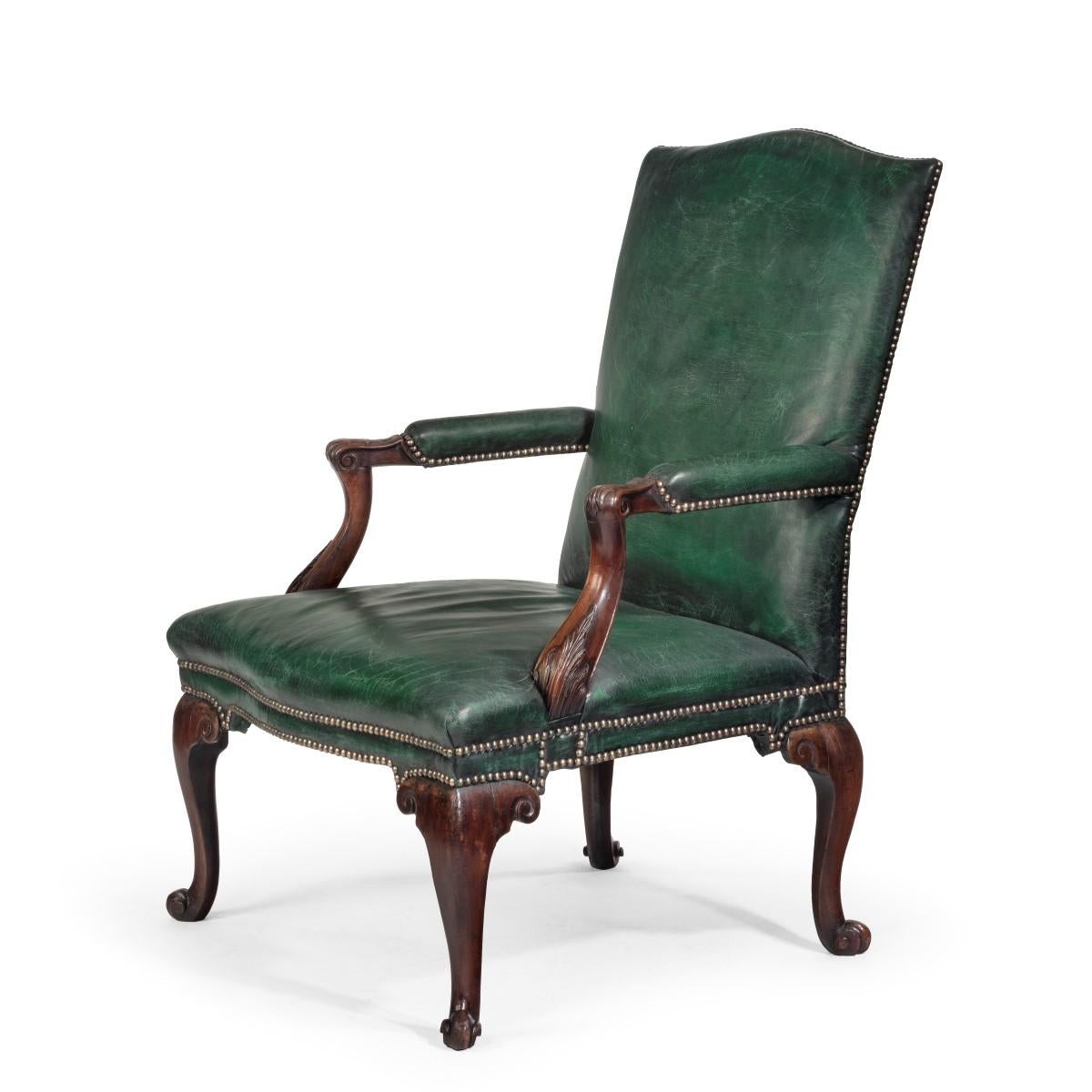 English George III Chippendale Period Mahogany Wing Armchair