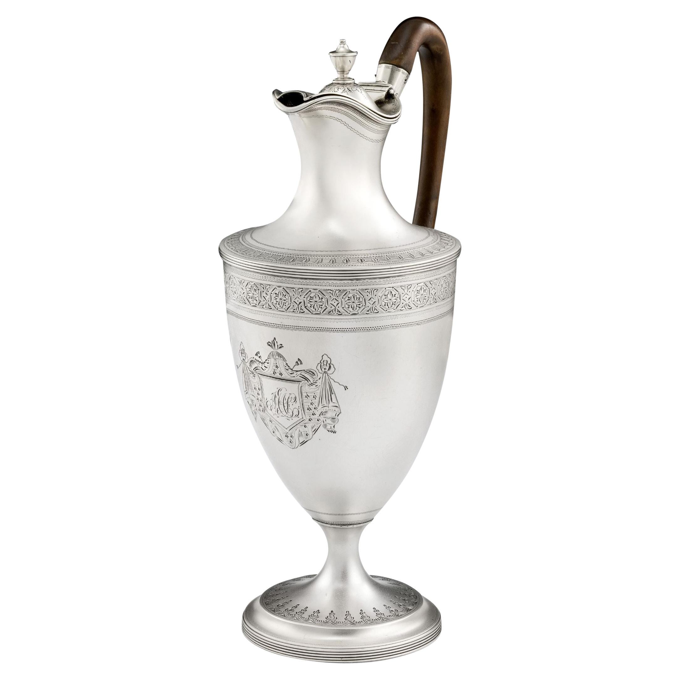 George III Classical Water/Wine Ewer Made in London in 1791 by John Robins For Sale