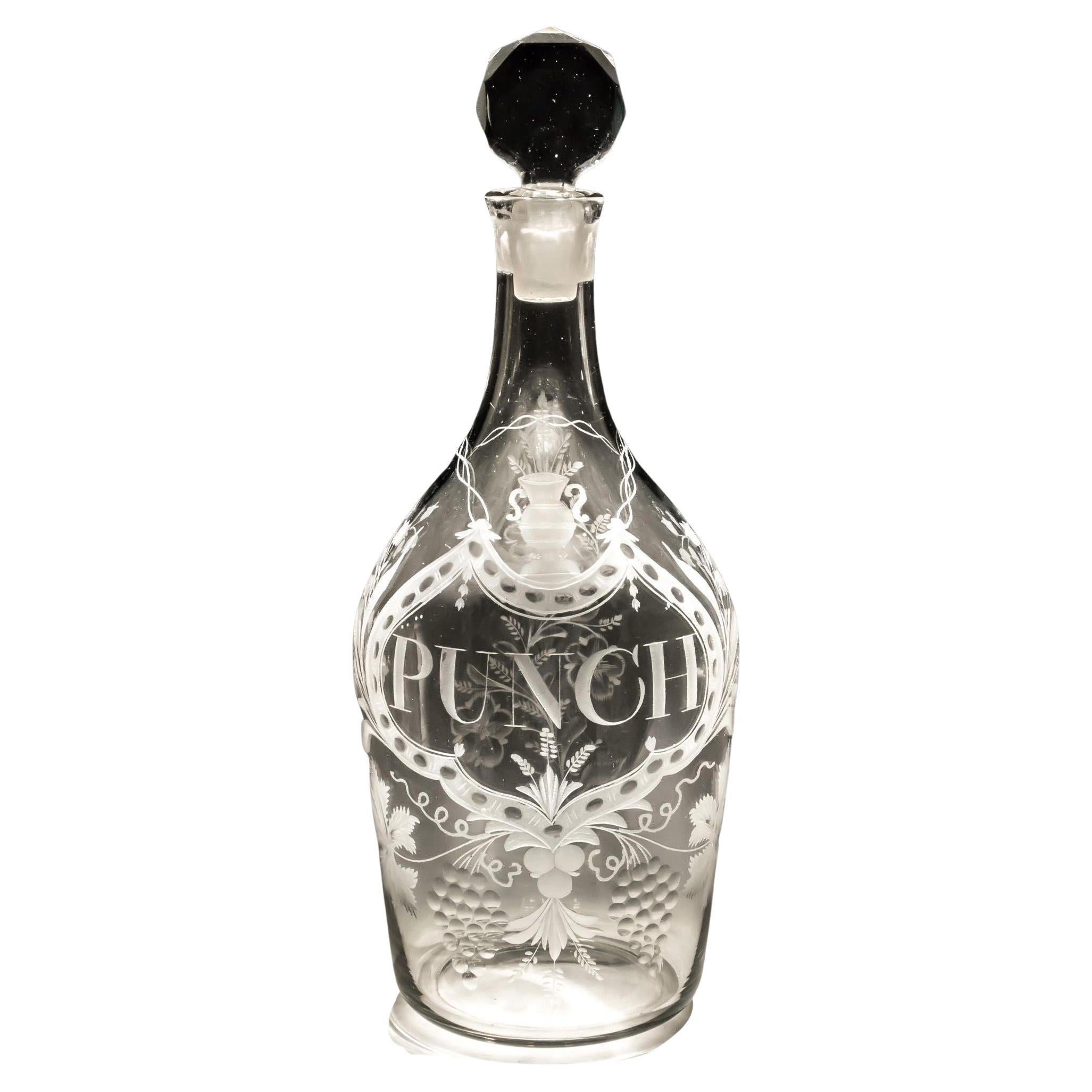 George III Cut & Engraved Glass Jeroboam Punch Decanter For Sale