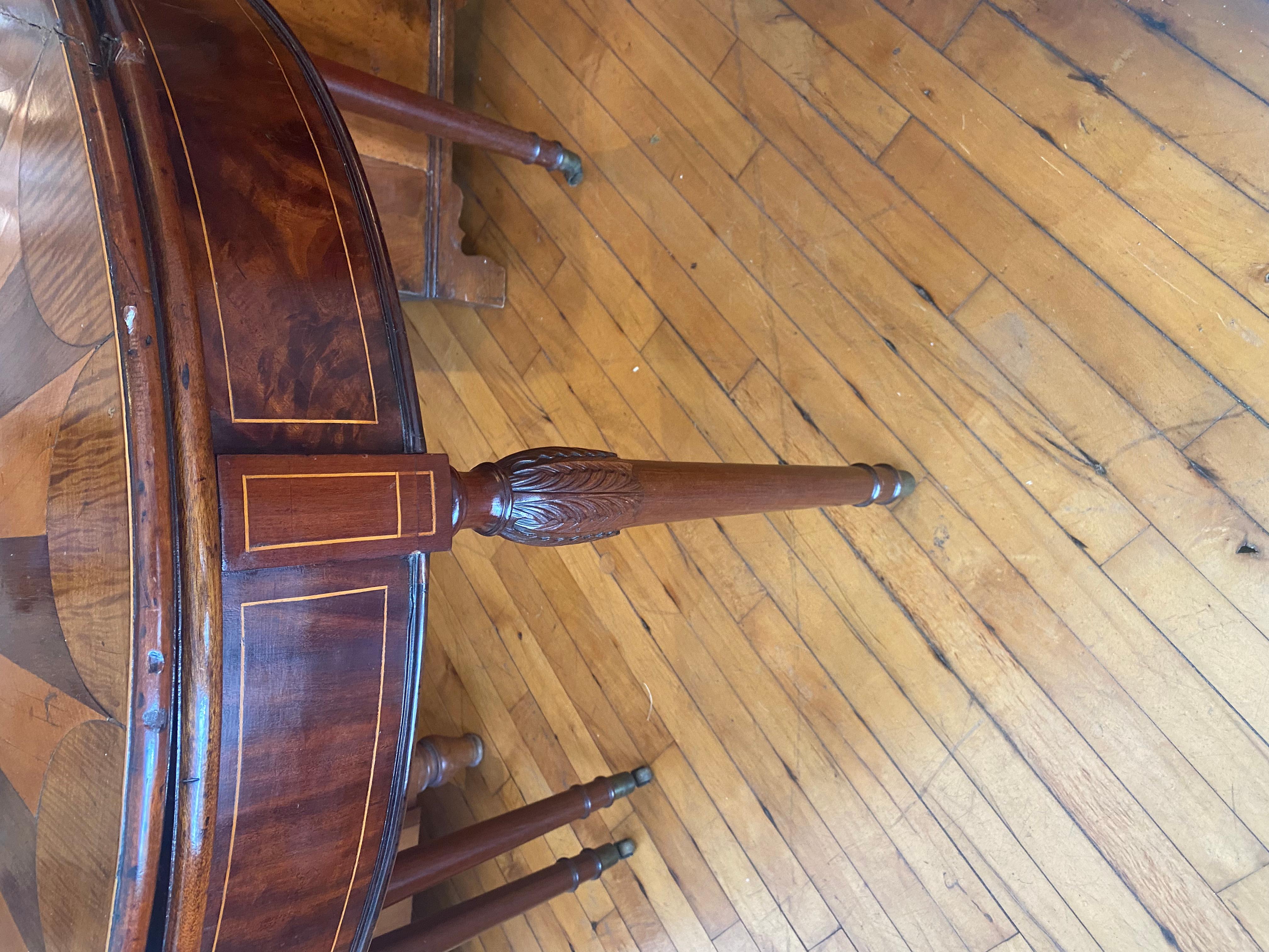 English A George III fan shaped, specimen wood, inlaid demilune flip top card table. For Sale