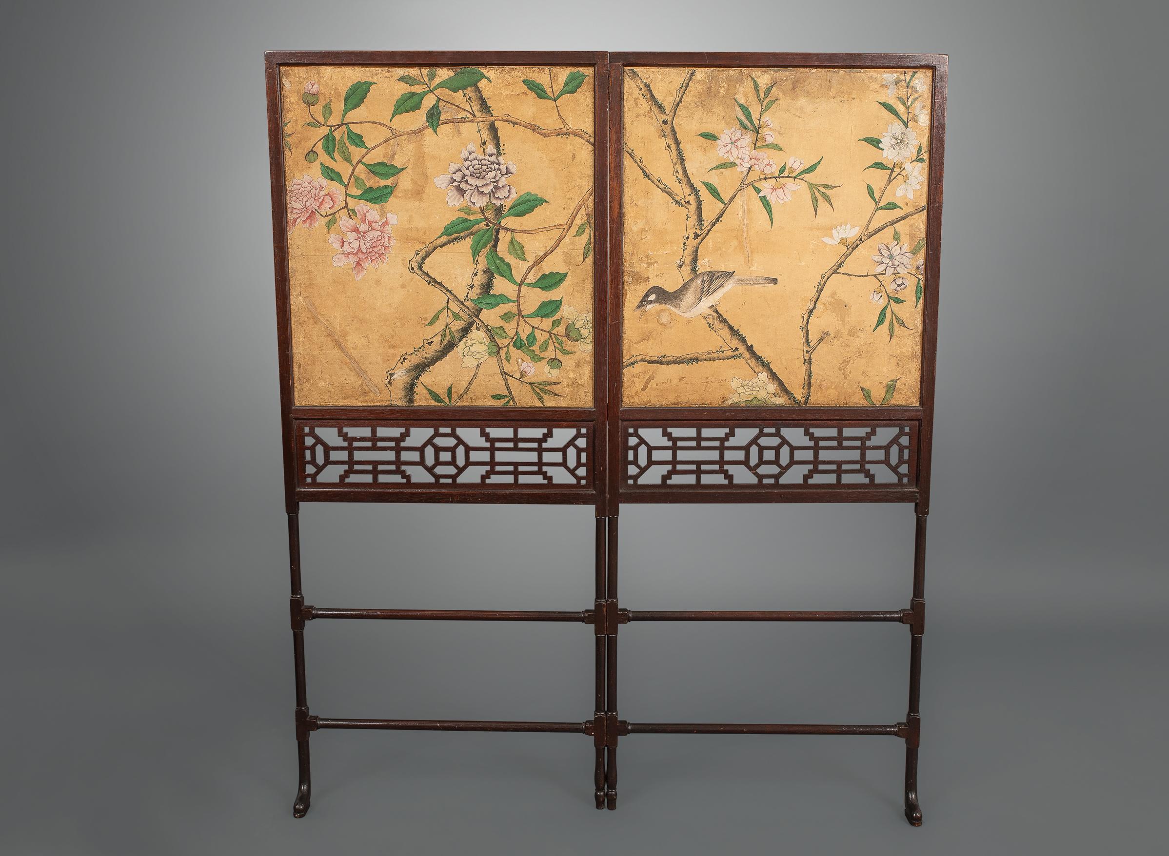 English George III Folding Firescreen in the Chinese Chippendale Taste