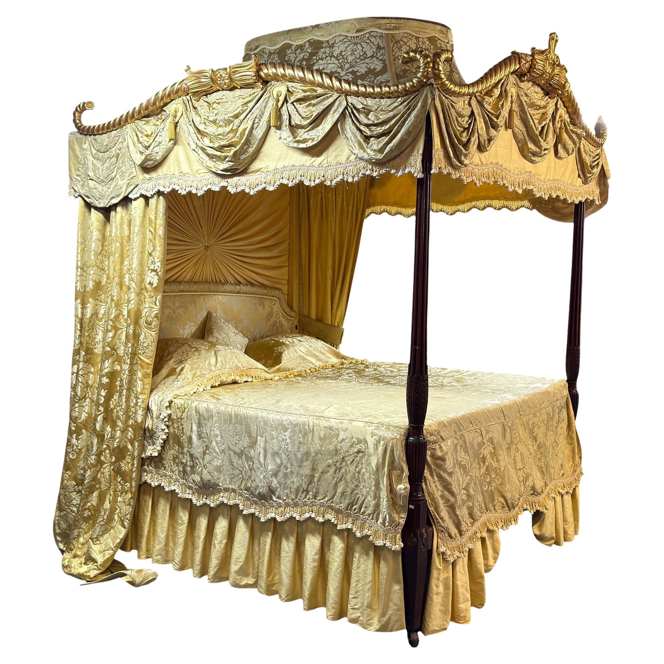 Letto a baldacchino in legno dorato di George III, 1880 circa