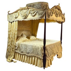 George III Style Mahogany, Gilt-Wood, Silk, Canopy Bed, England