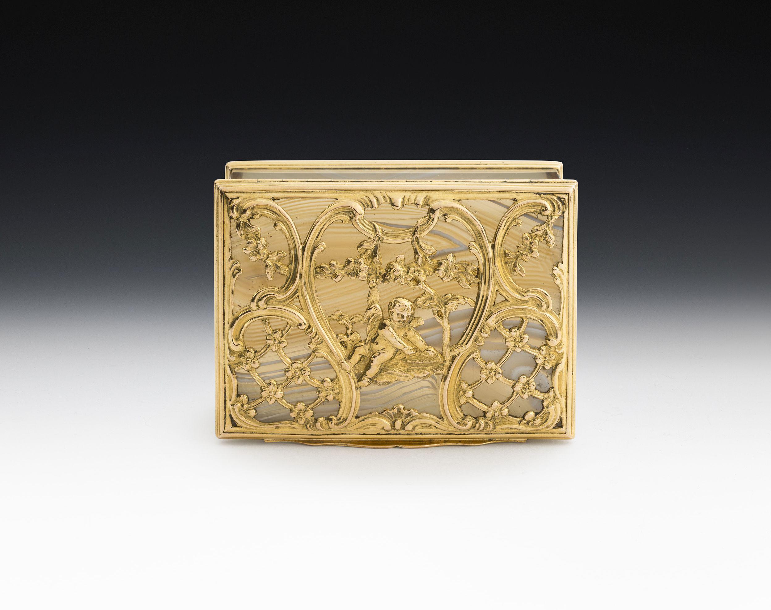 British George III Gold Mounted English Hardstone Snuff Box Made in London, circa 1760