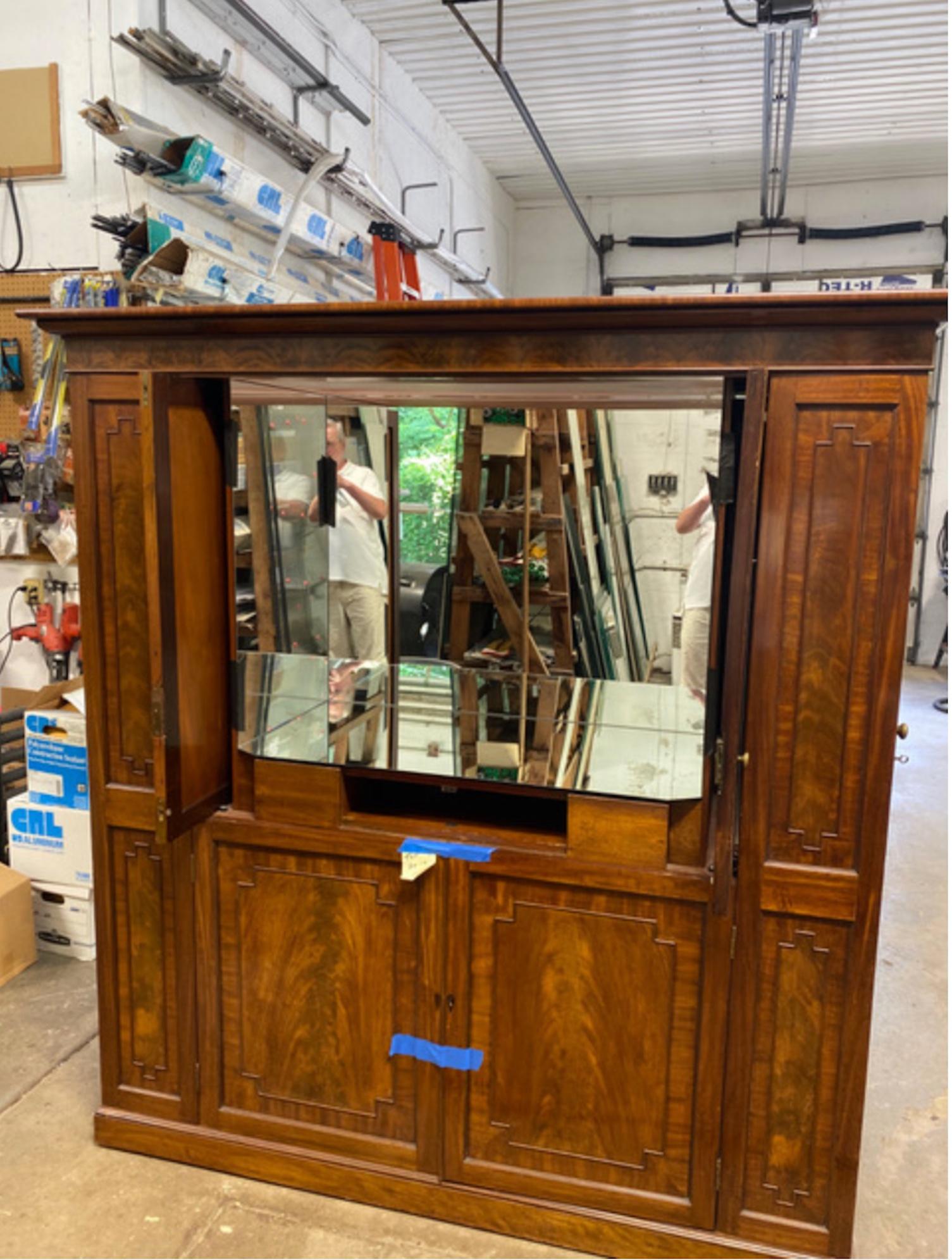 A George III mahogany chest on chest with applied blind fretworadpated as a bar. For Sale 5