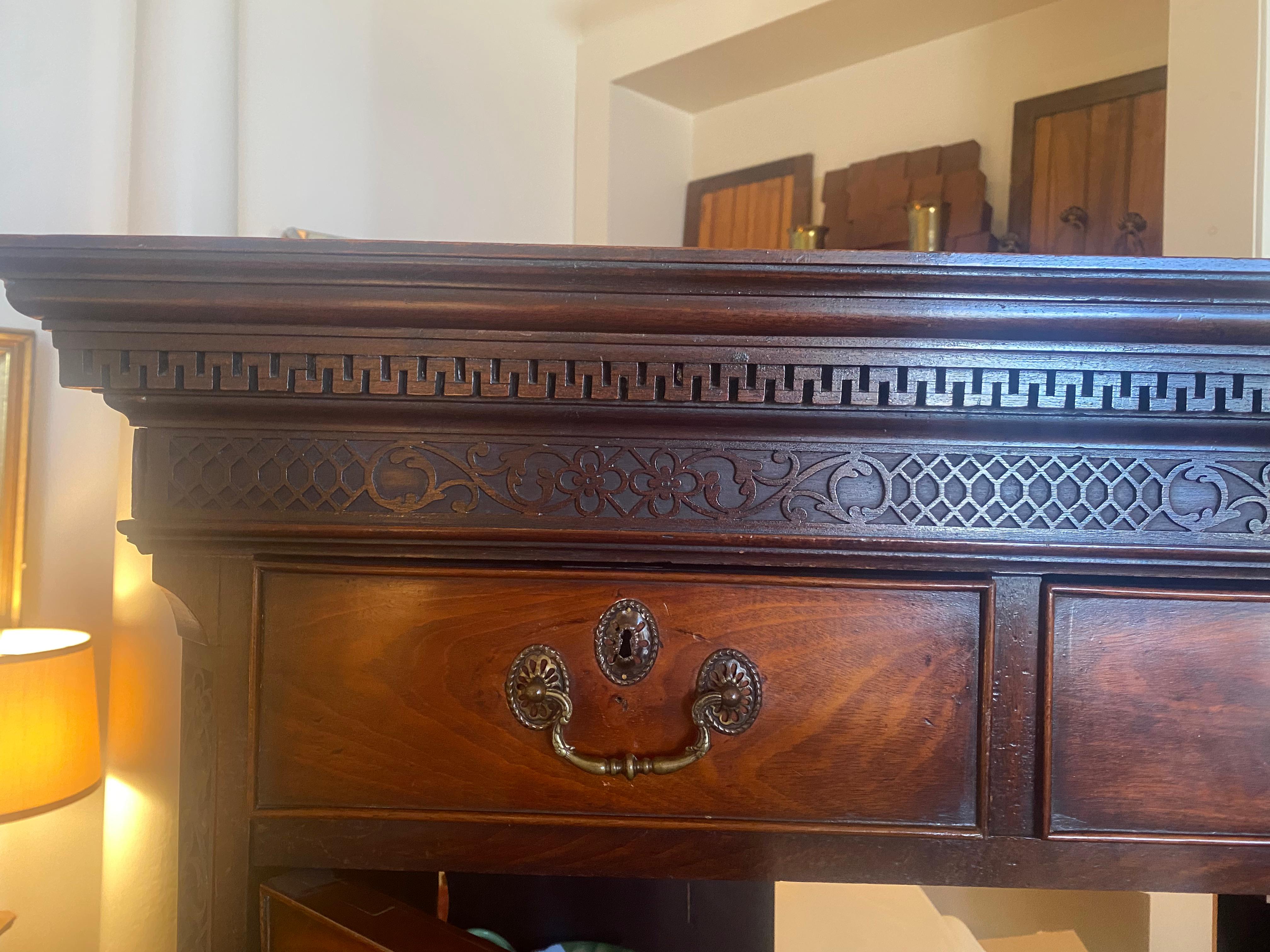 A George III mahogany chest on chest with applied blind fretworadpated as a bar. For Sale 1