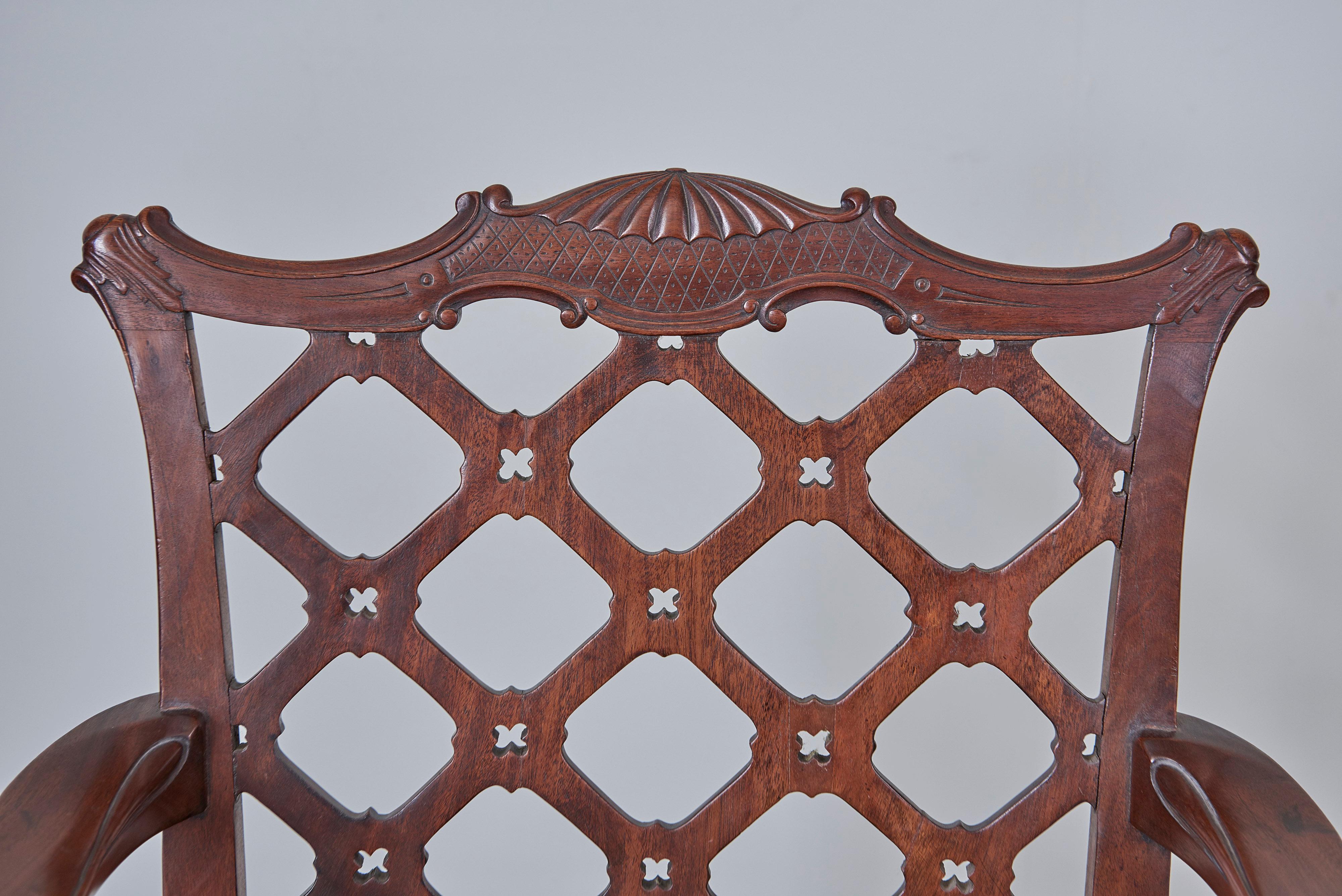 Hand-Carved George III Mahogany Hall Armchair in the Manner of Robert Manwaring For Sale