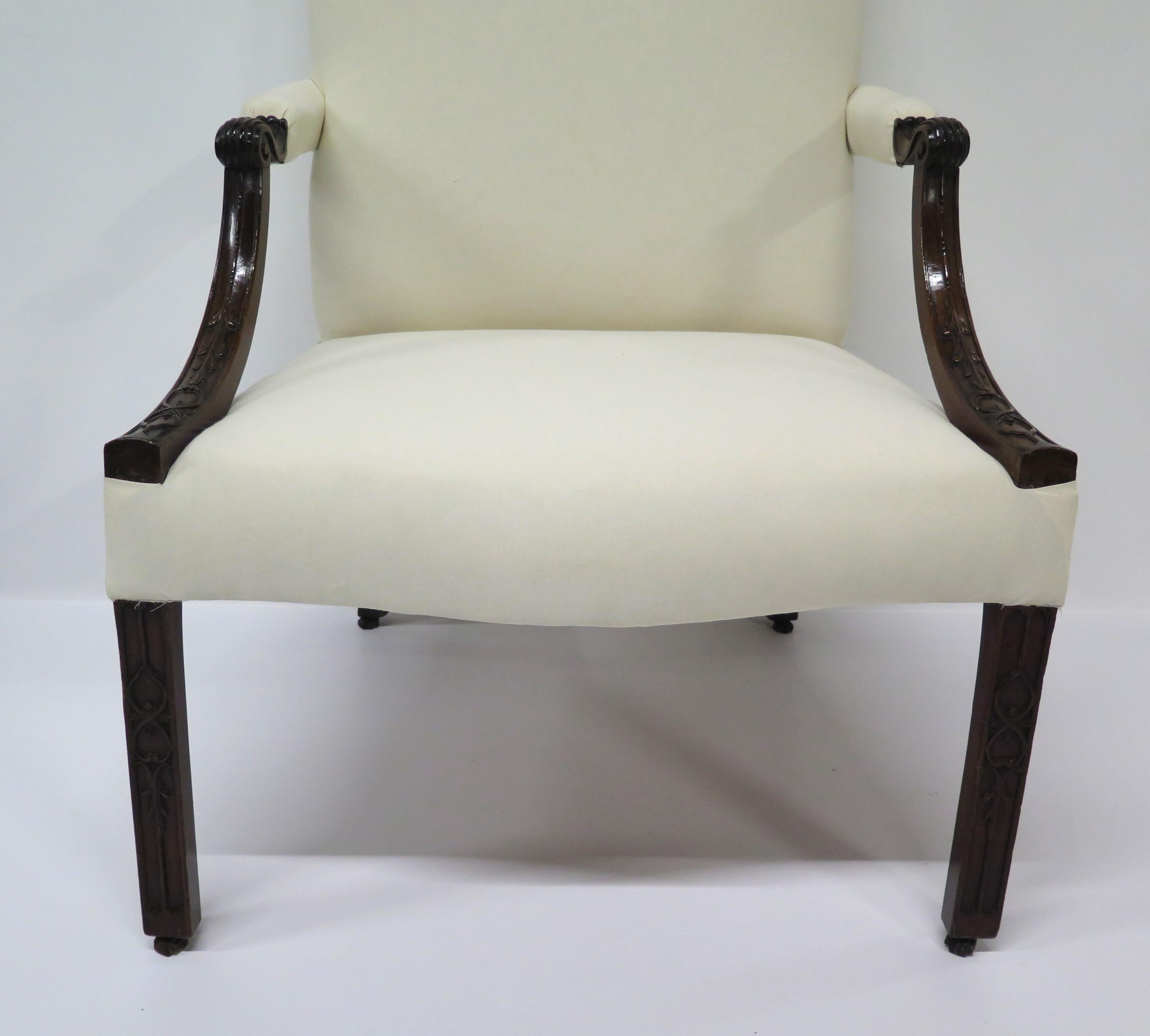 Muslin George III Mahogany Library Chair For Sale
