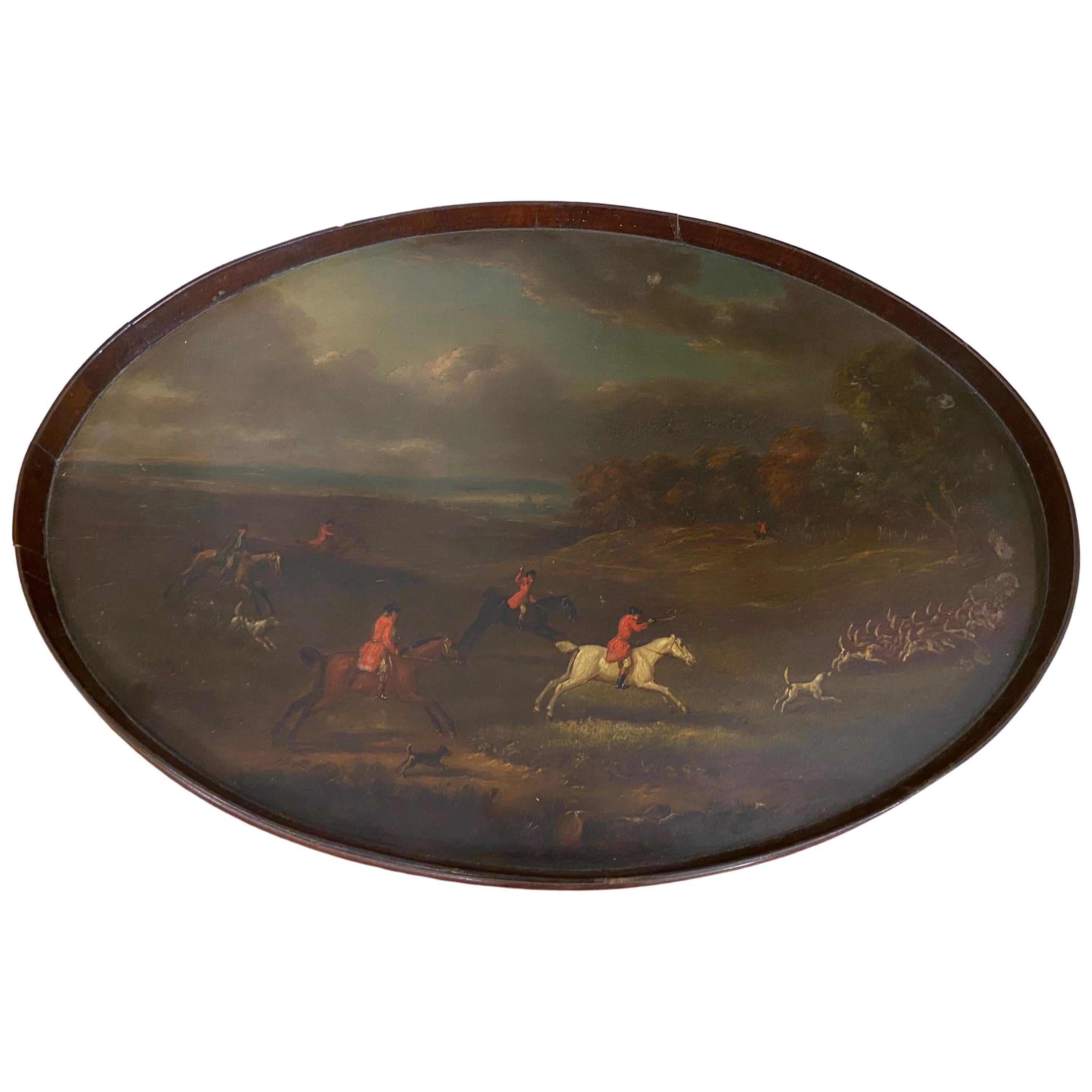 George III Mahogany Tray Painted with a Hunting Scene by John Nost Sartorius