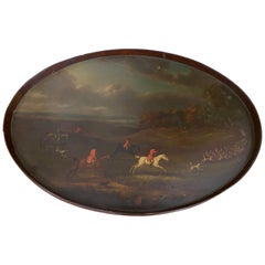 Used George III Mahogany Tray Painted with a Hunting Scene by John Nost Sartorius