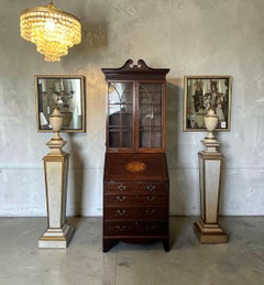 A George III Style Marquetry Inlaid Mahogany Bureau Bookcase