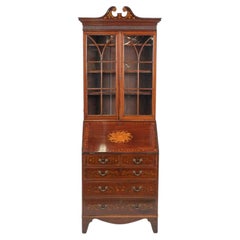 A George III Style Marquetry Inlaid Mahogany Bureau Bookcase