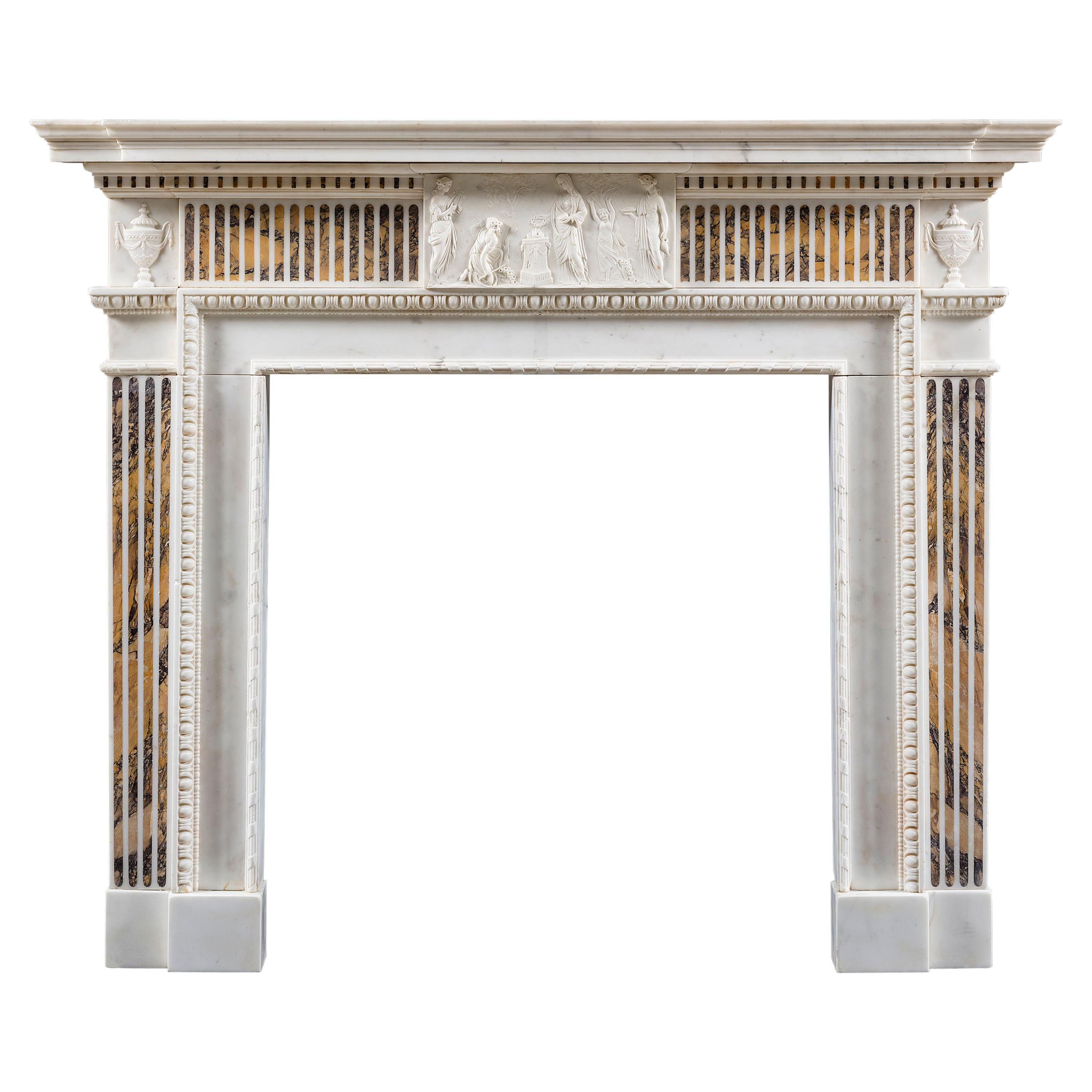 George III Neoclassical Chimneypiece in Statuary and Siena Marbles