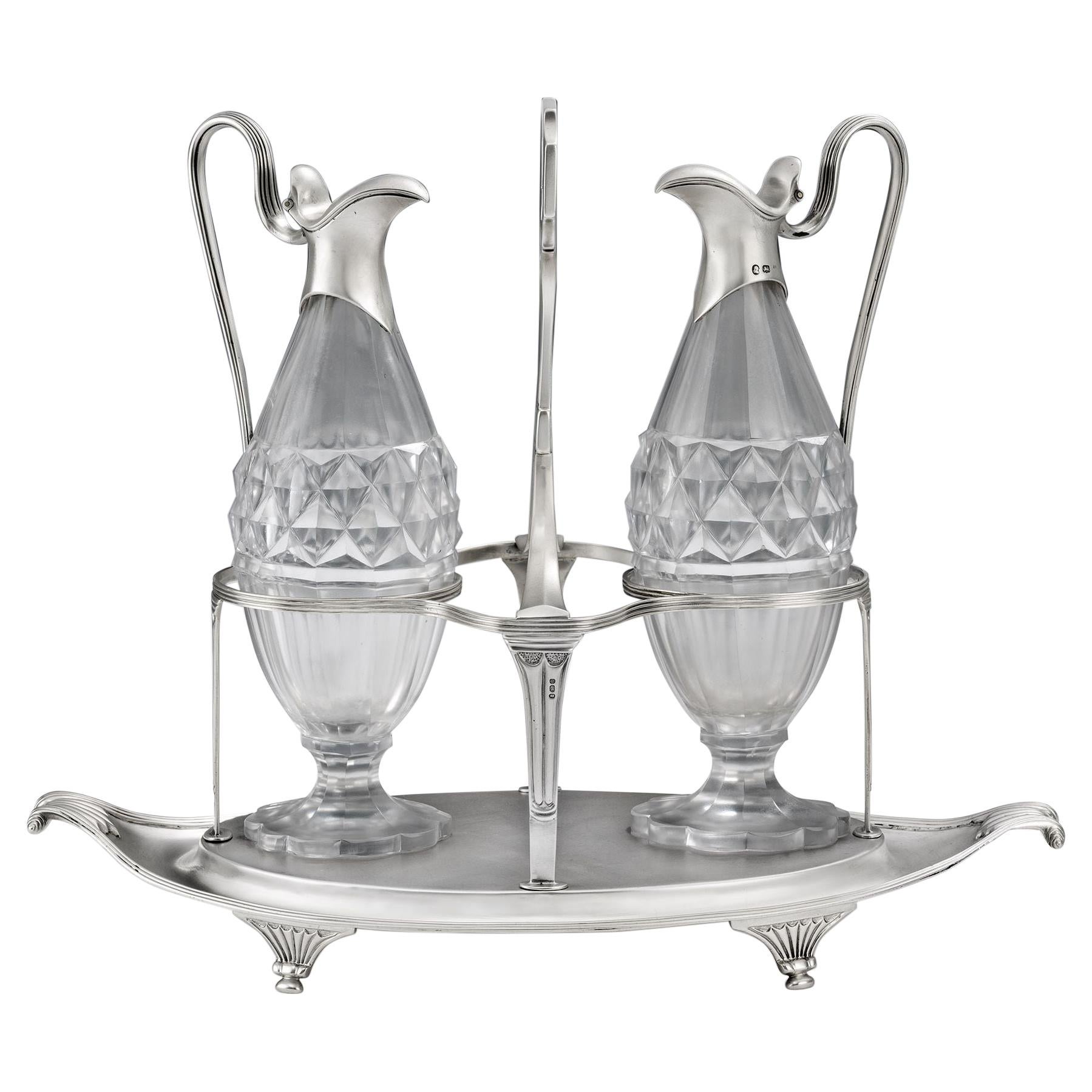 18th Century German Silver Oil and Vinegar Bottle Cruet Set For Sale at