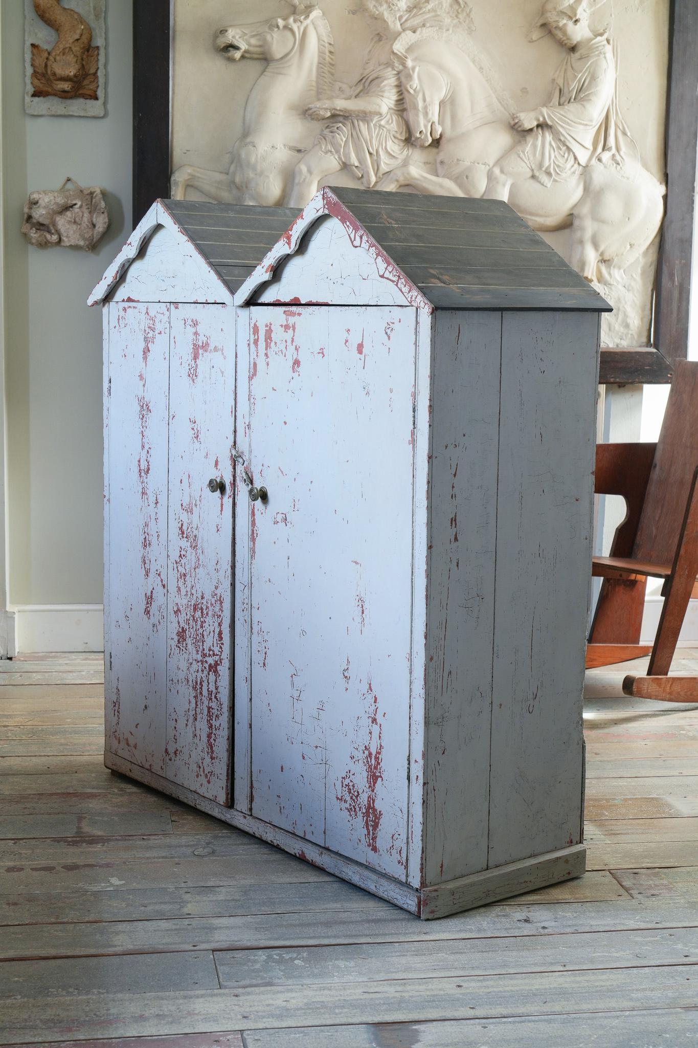 A George III Painted Pine Cottage Cupboard For Sale 6