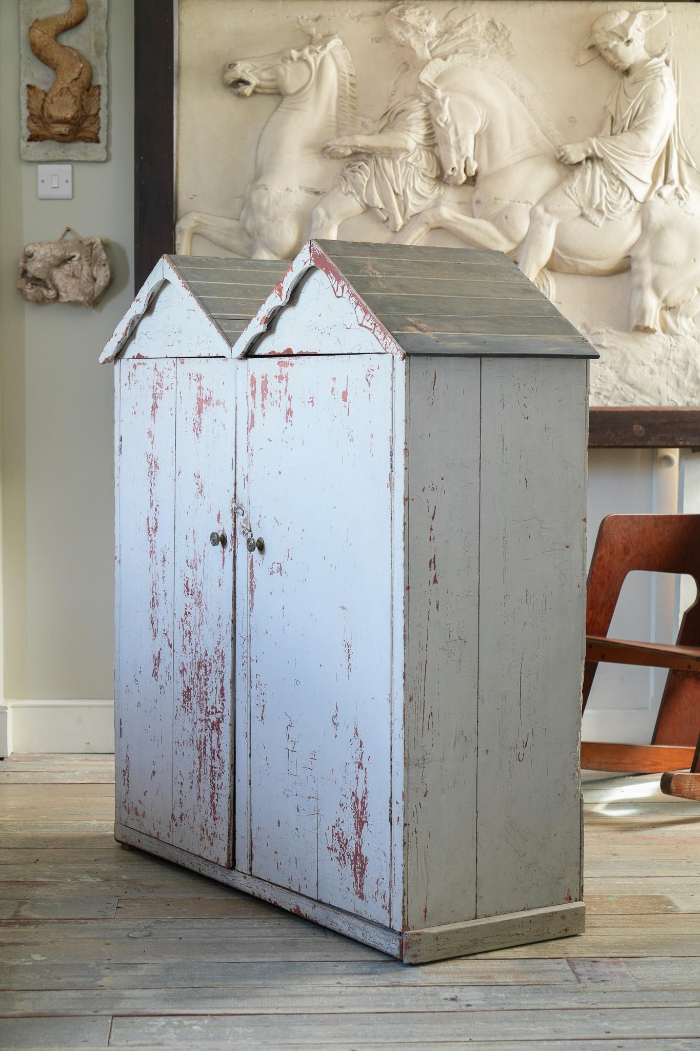 19th Century A George III Painted Pine Cottage Cupboard For Sale
