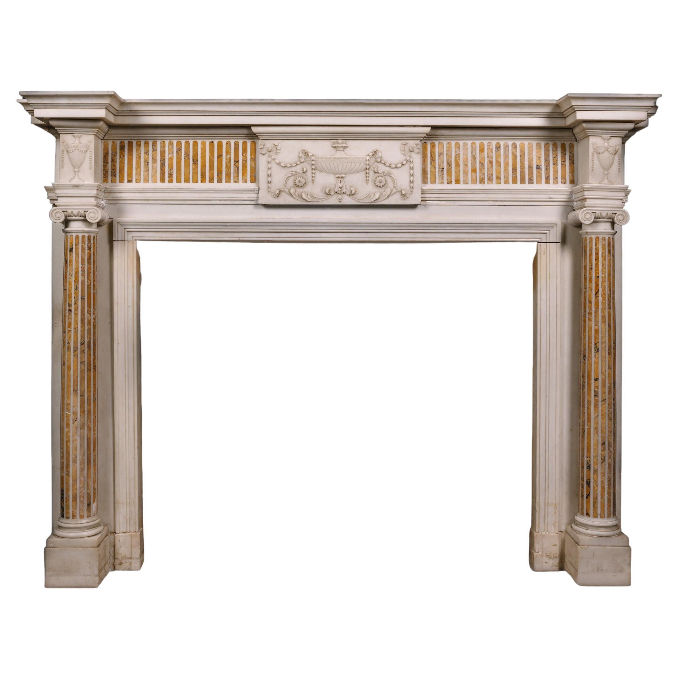 George III Period Carrara Marble and Sienna Marble Chimney Piece For Sale