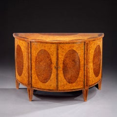 A George III Period Demi-Lune Burr Elm and Burr Yew Wood Commode