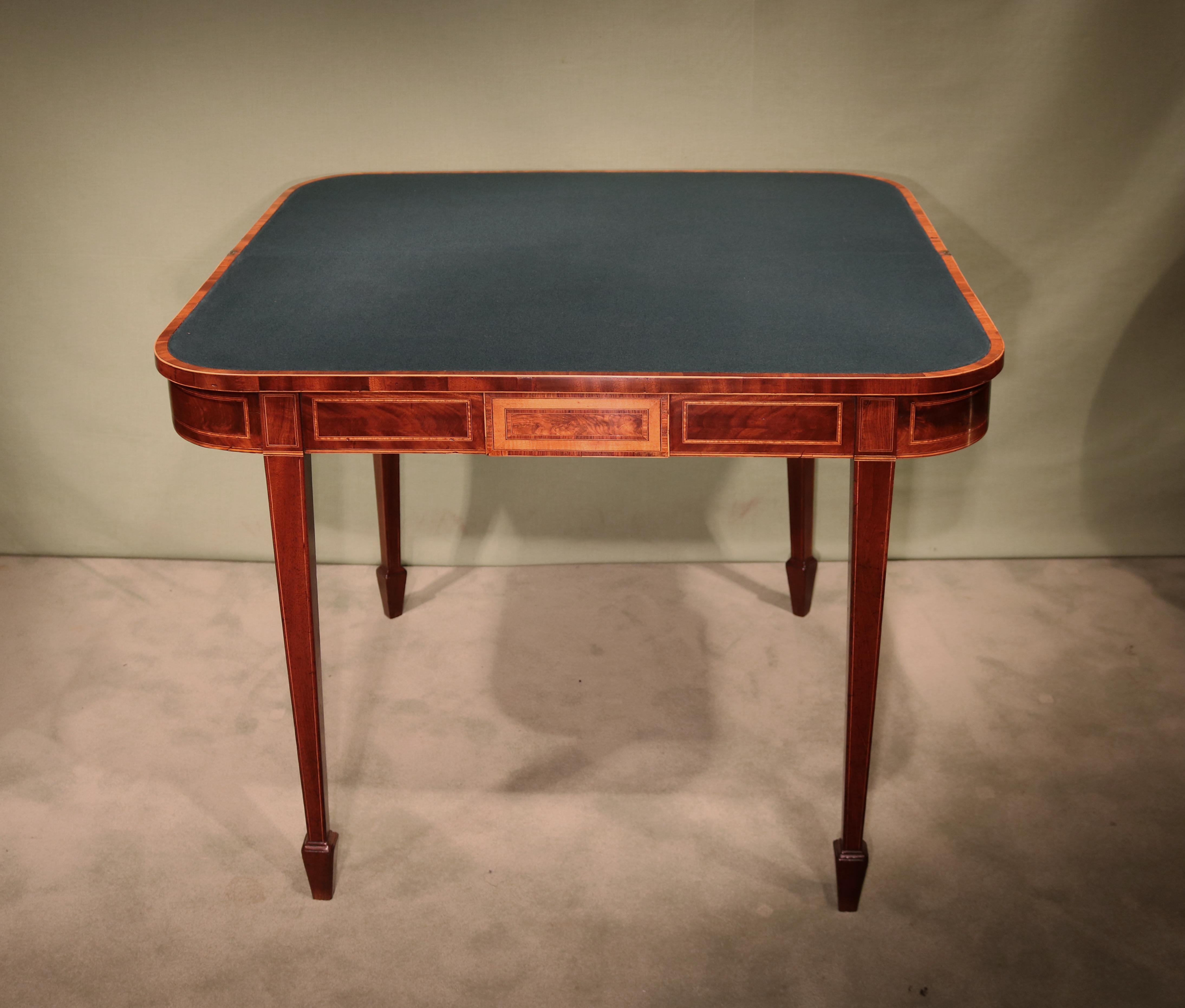 English George III Period Mahogany and Satinwood Card Table For Sale