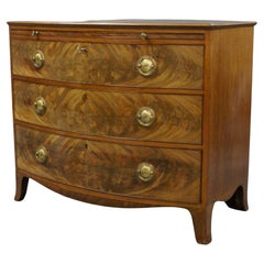 George III Period Mahogany & Satinwood Bow-Fronted Chest of Drawers with Slide