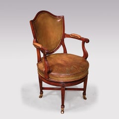 George III Period Mahogany Shield Back Leathered Revolving Armchair