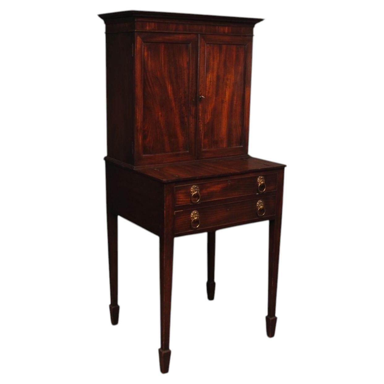 A George III Period Mahogany Writing Cabinet on Stand