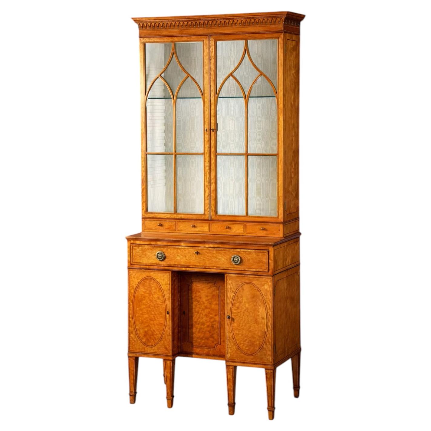 George III Satinwood Secretaire Cabinet Attributed to Thomas Sheraton For Sale