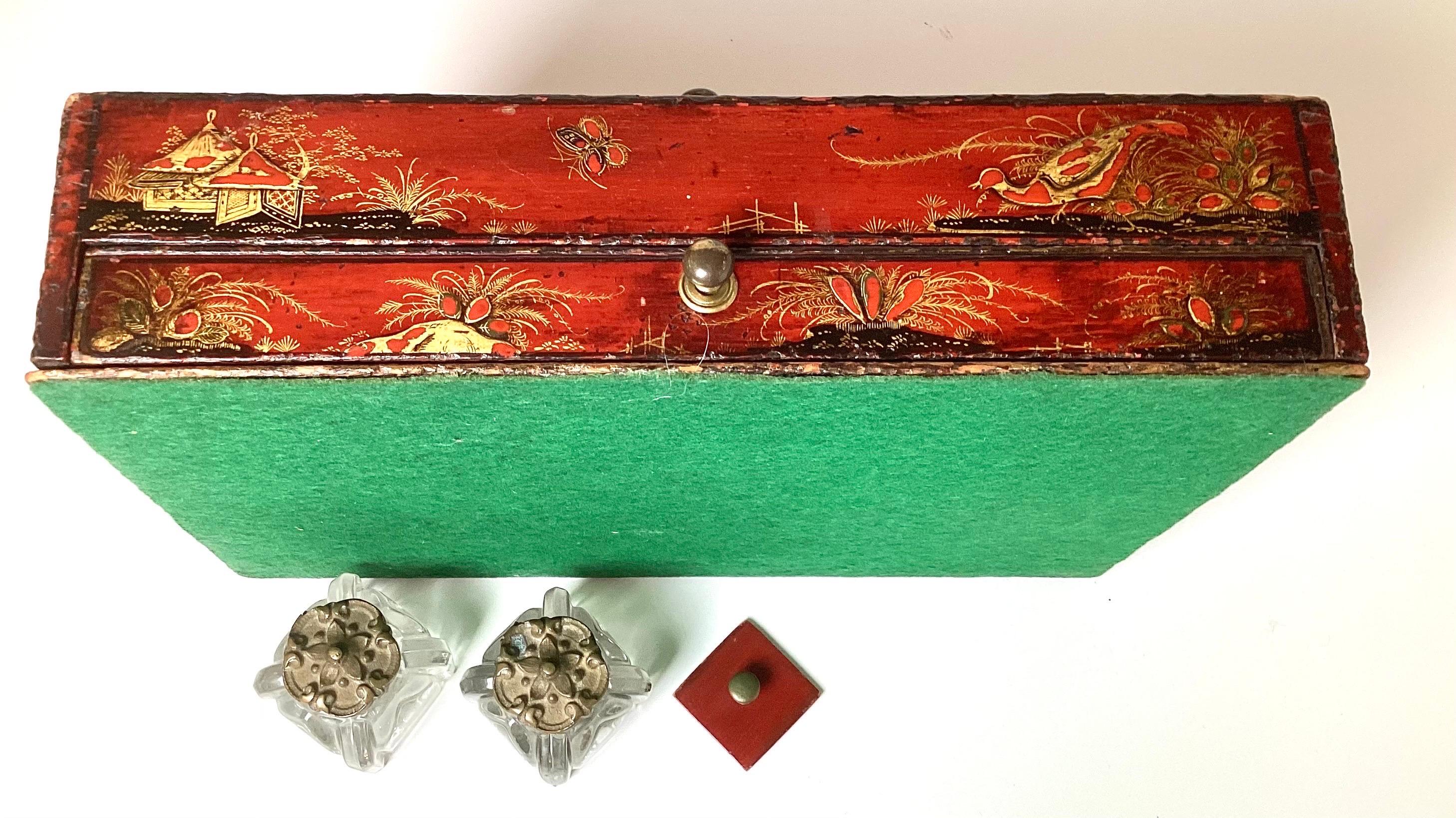 A George III Red Japaned Ink Stand Writing Box For Sale 3