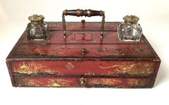 A George III Red Japaned Ink Stand Writing Box