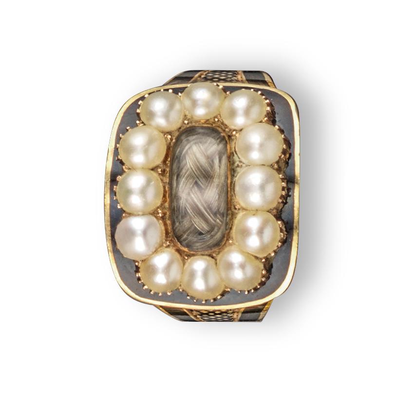 Cabochon George III Seed Pearl-Set Gold Mourning Ring