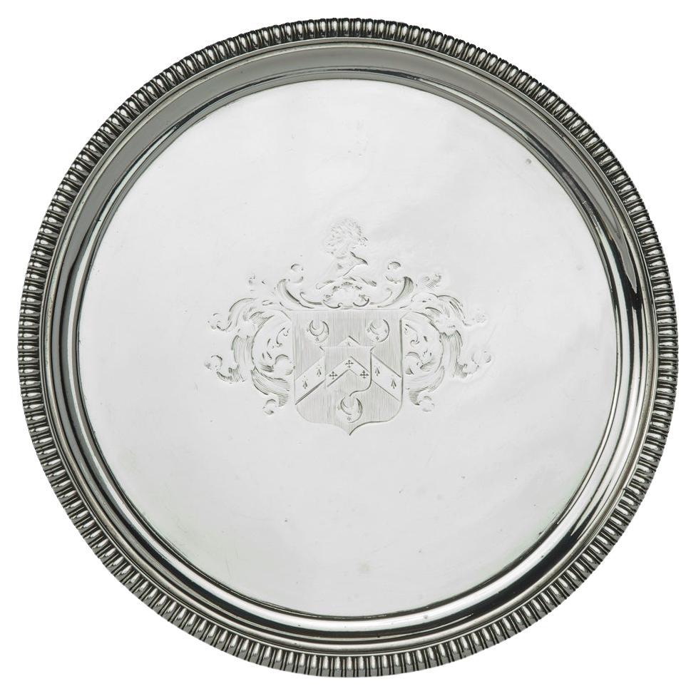 A George III silver tray commemorating the marriage of Admiral Thomas Le Marchan For Sale