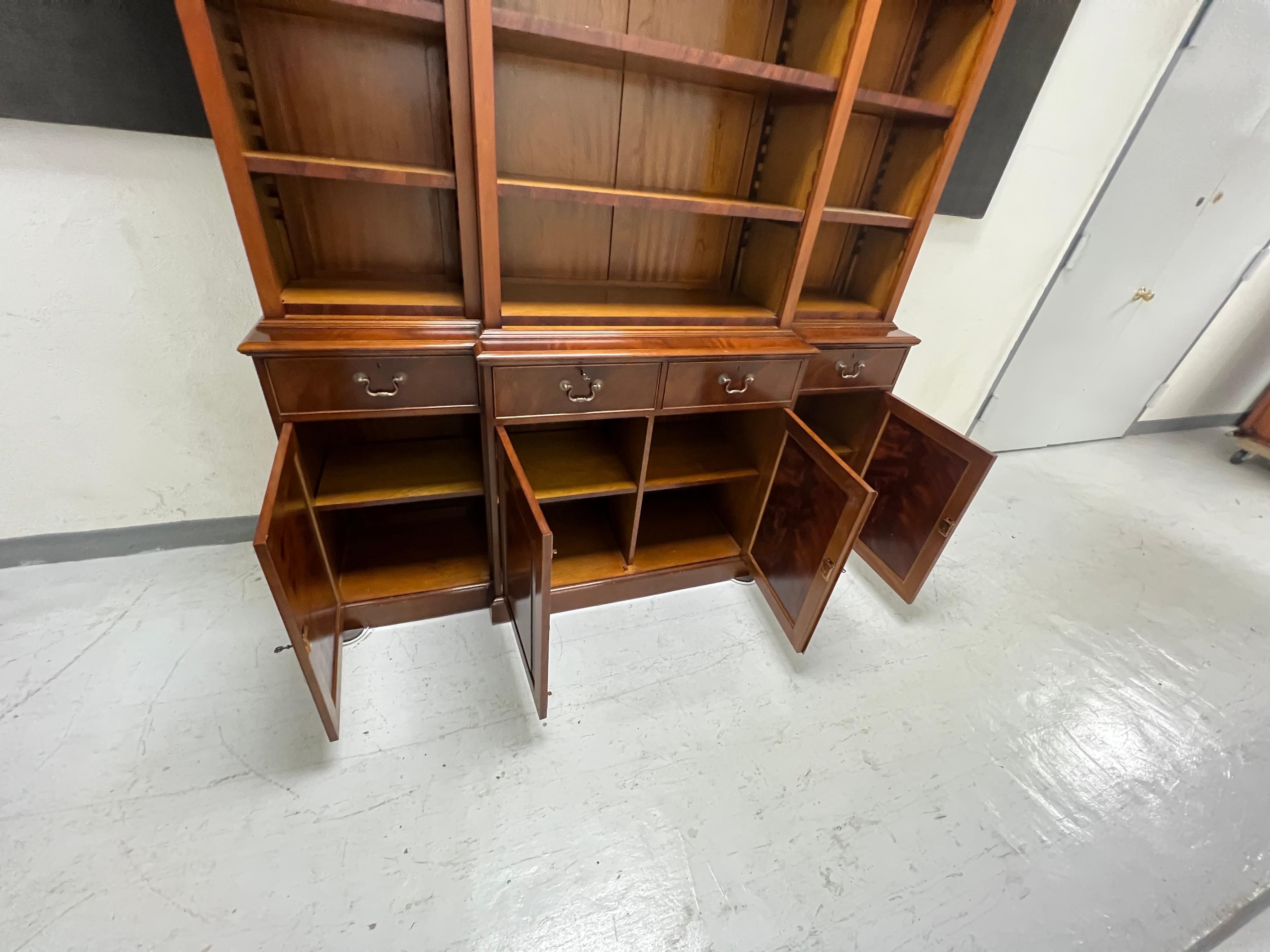 A George III Style Mahogany Open Breakfront Bookcase  8
