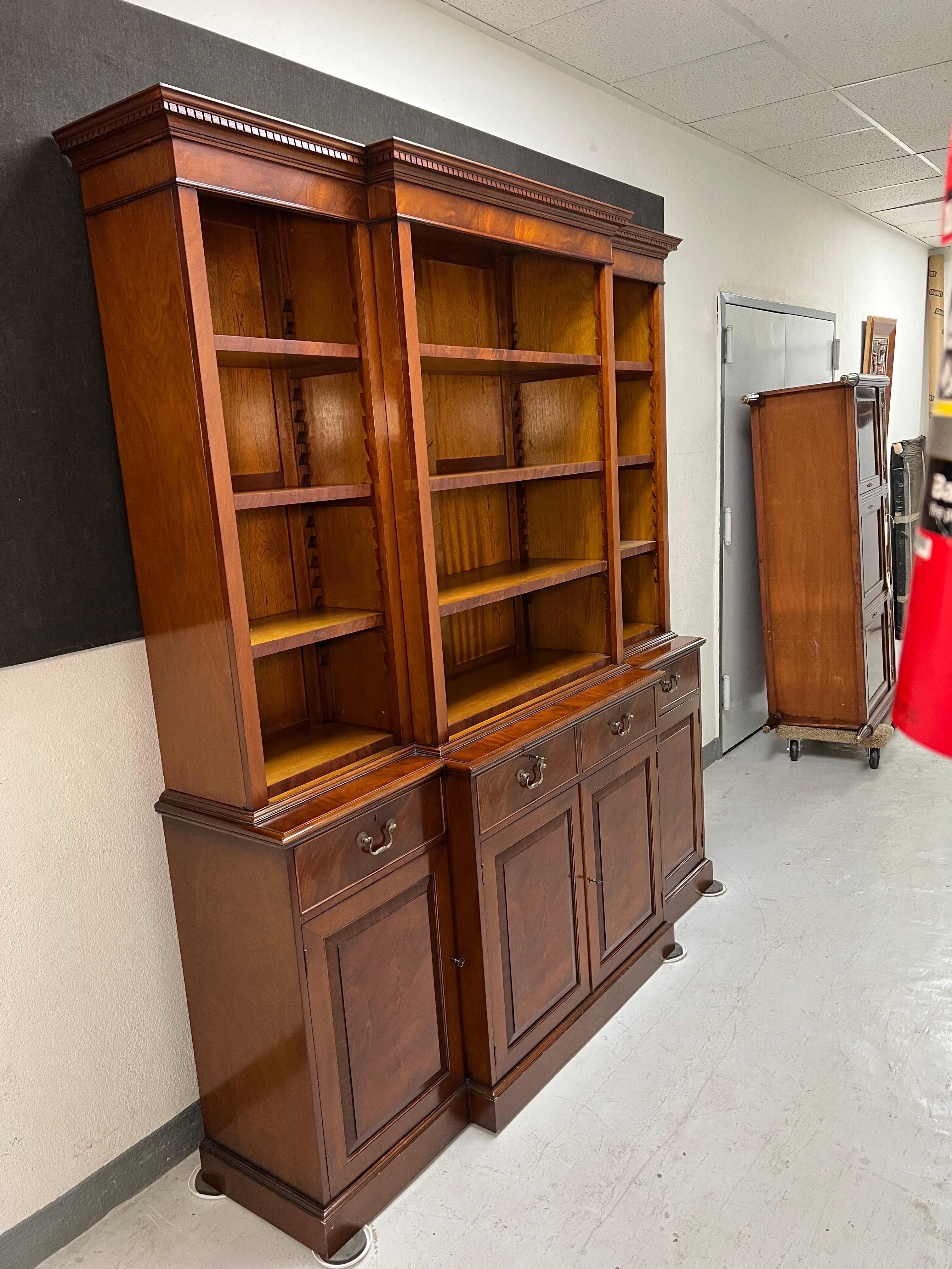 American A George III Style Mahogany Open Breakfront Bookcase 