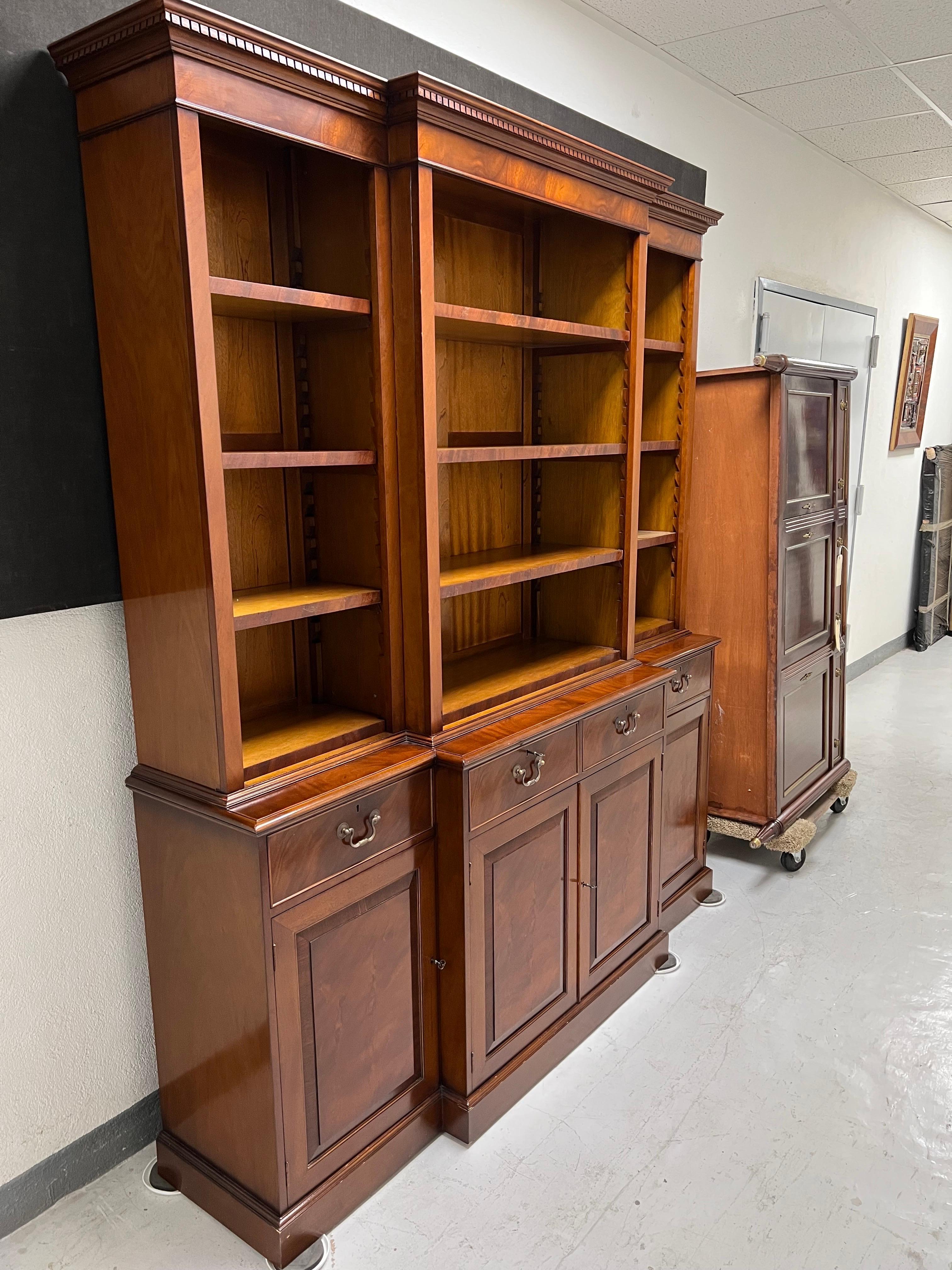 A George III Style Mahogany Open Breakfront Bookcase  1
