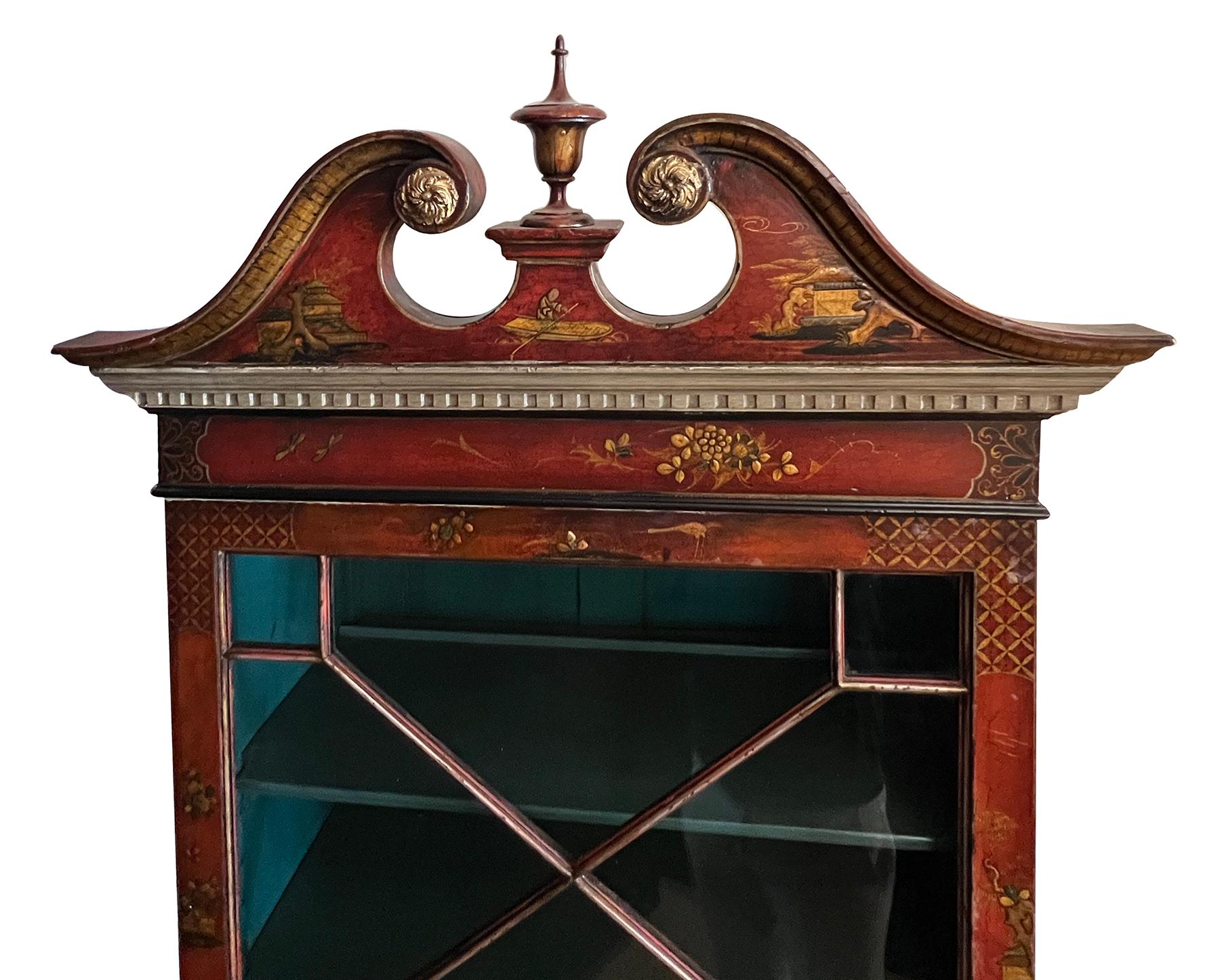 A George III Style Scarlet Japanned & Chinoiserie Decorated Display Cabinets 3