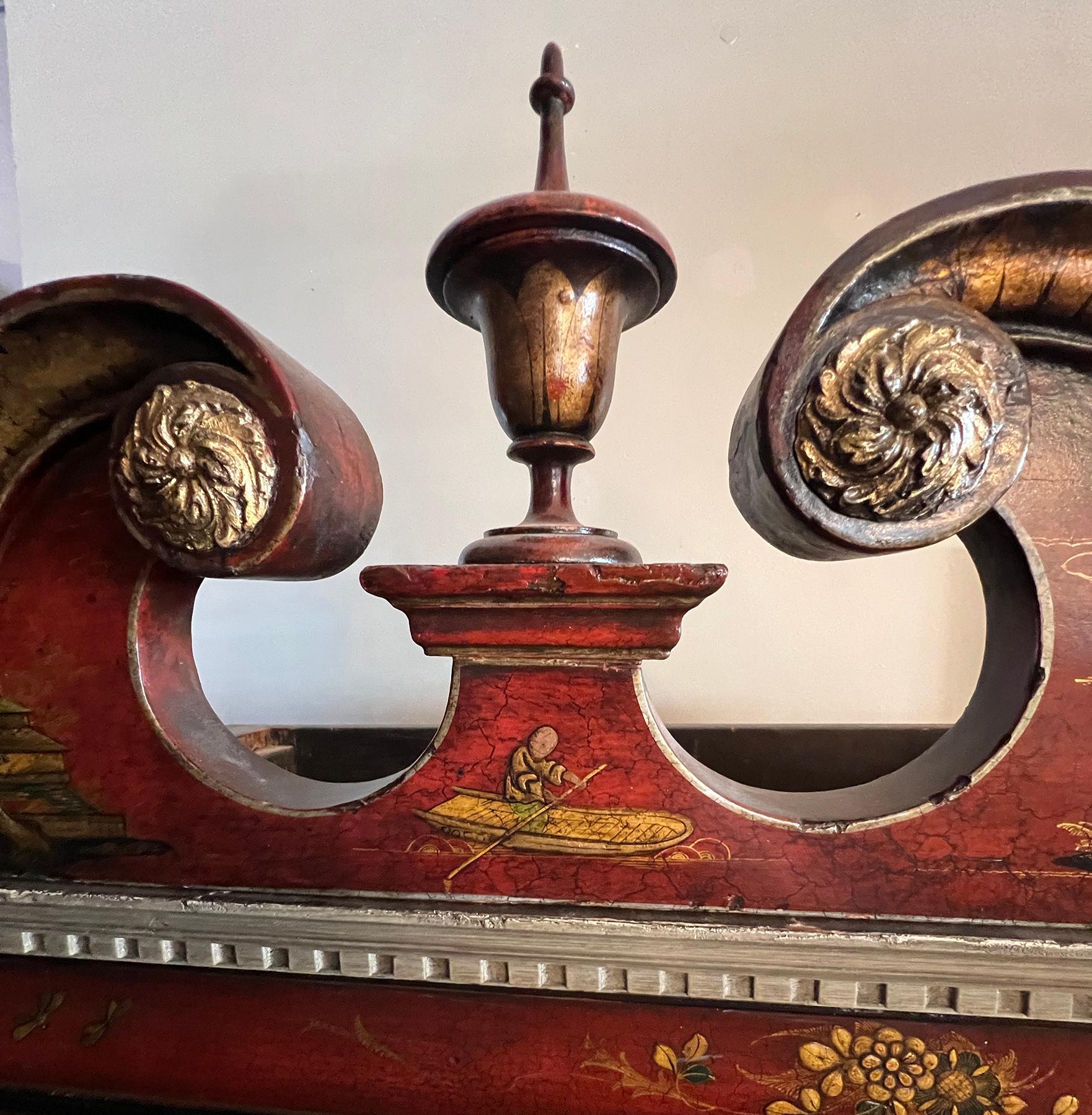 A George III Style Scarlet Japanned & Chinoiserie Decorated Display Cabinets 4