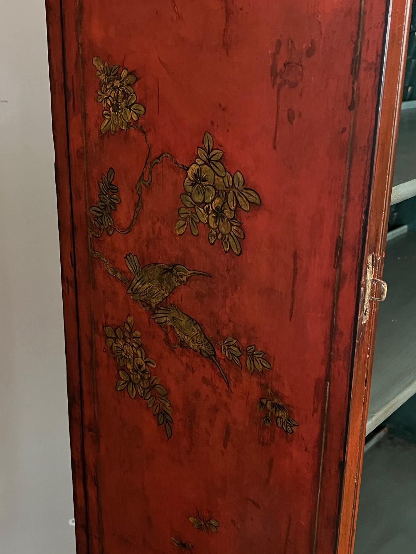 Hand-Painted A George III Style Scarlet Japanned & Chinoiserie Decorated Display Cabinets