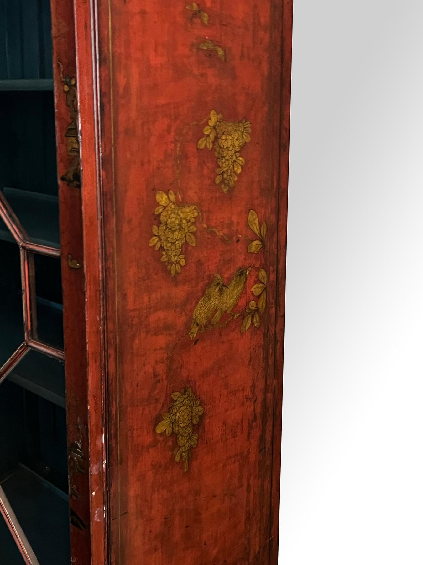 19th Century A George III Style Scarlet Japanned & Chinoiserie Decorated Display Cabinets