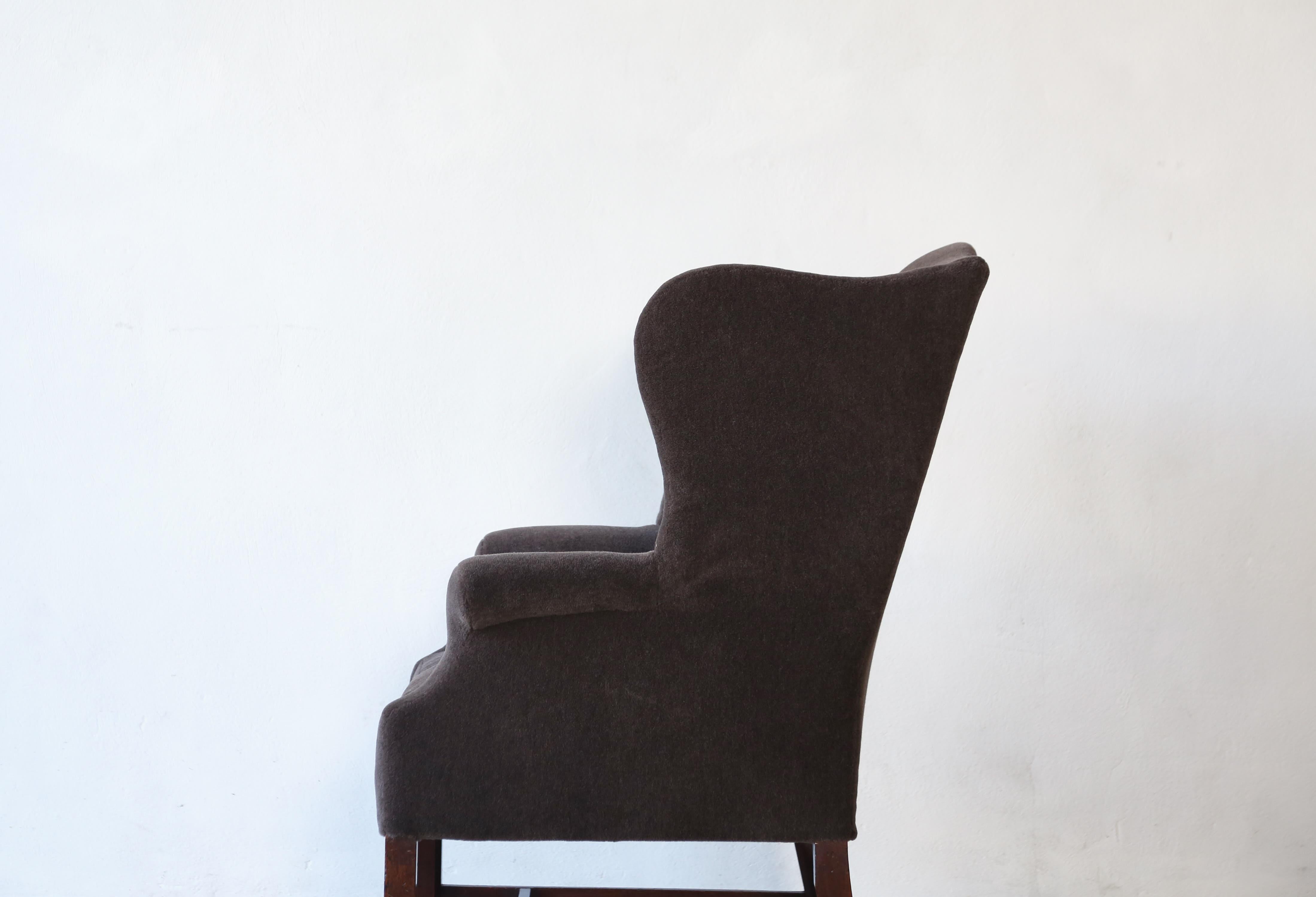 A George III Wing Back Armchair, England, 19th Century, New Alpaca Fabric For Sale 7