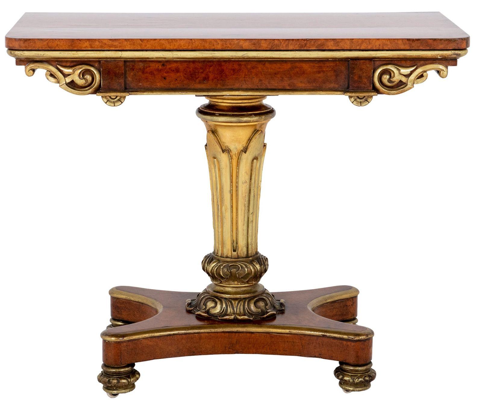 A George IV Amboyna and Giltwood Card Table Attributed to Morel and Seddon For Sale 5