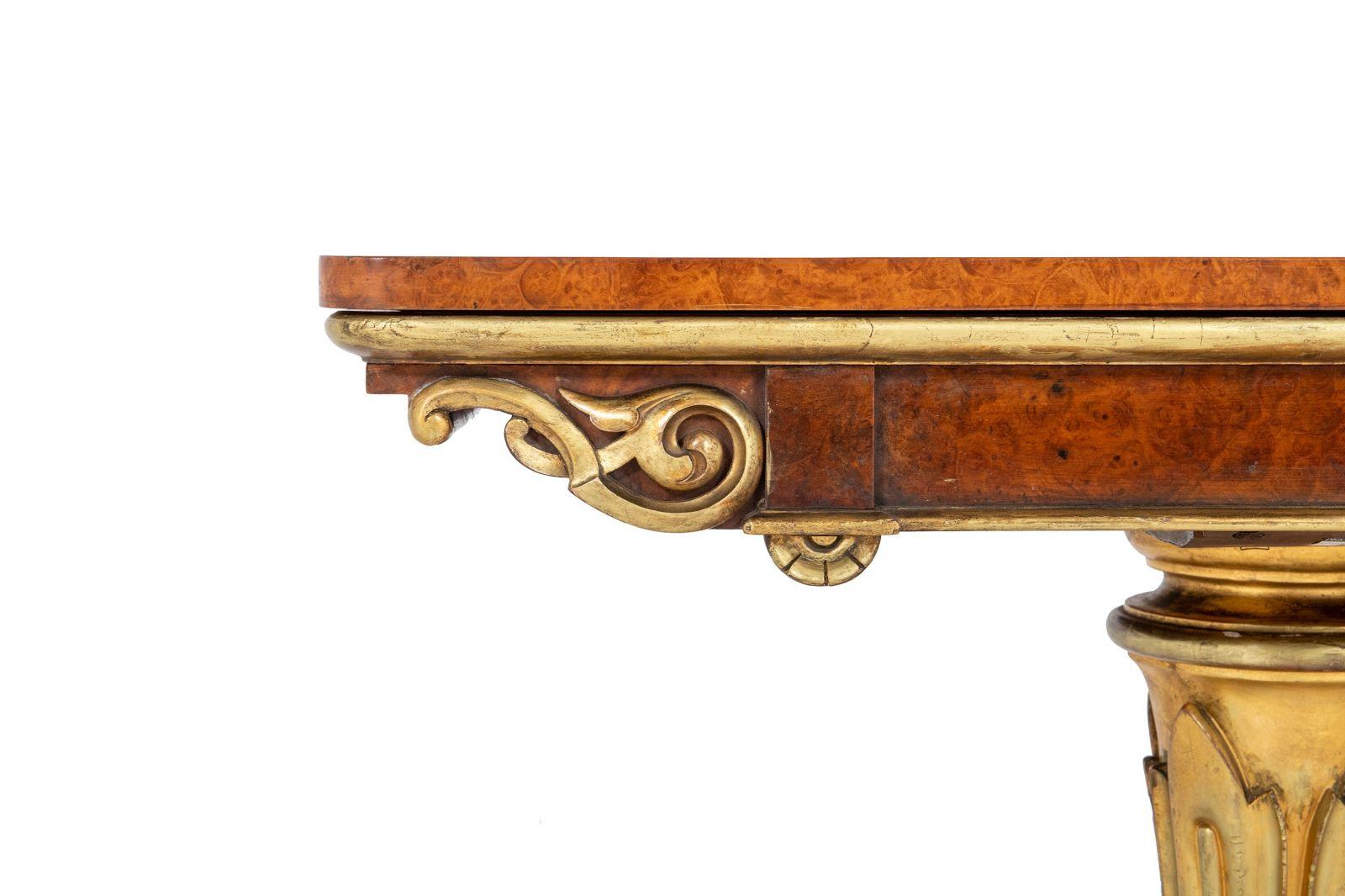 A George IV Amboyna and Giltwood Card Table Attributed to Morel and Seddon For Sale 4