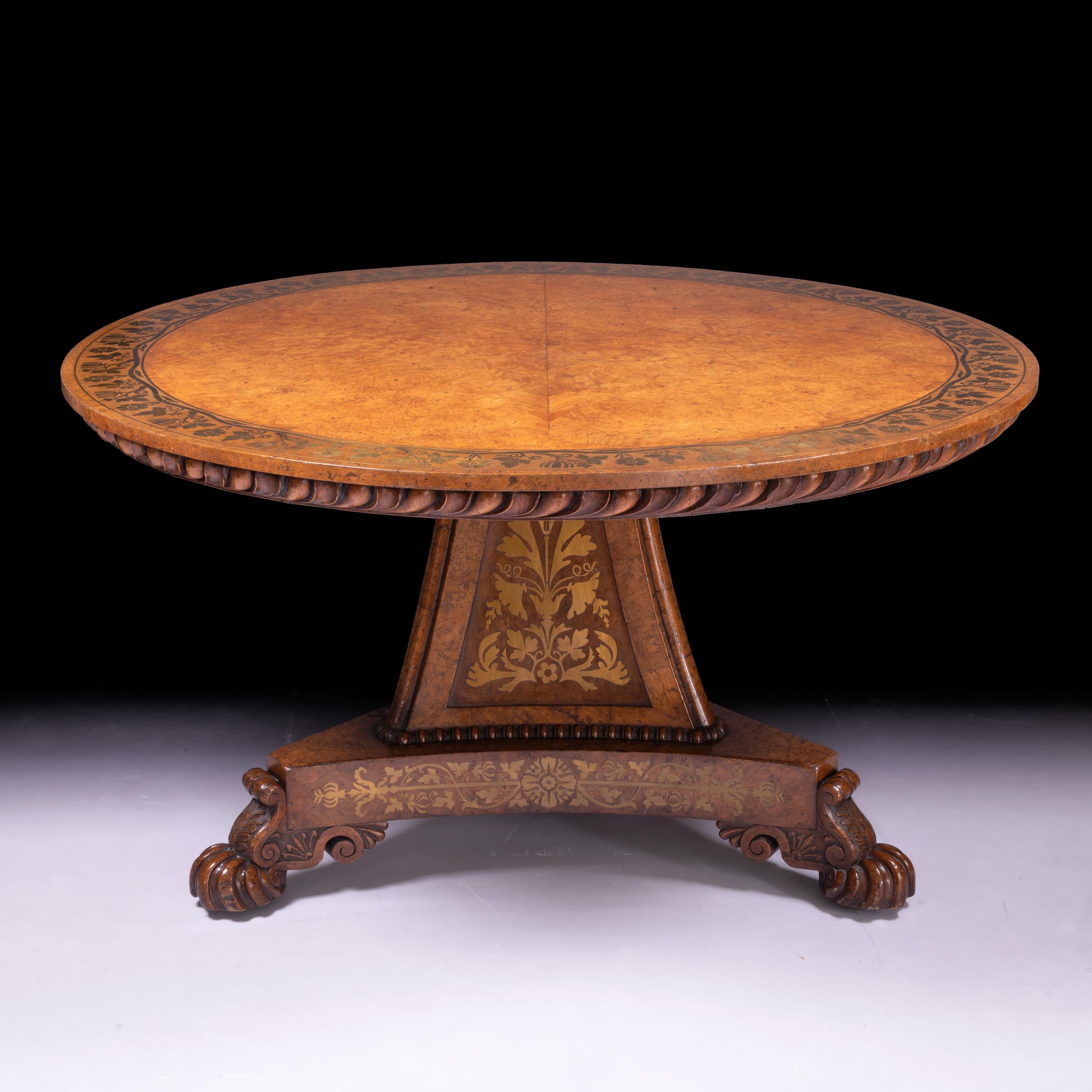English George IV Burr Oak Center Table For Sale