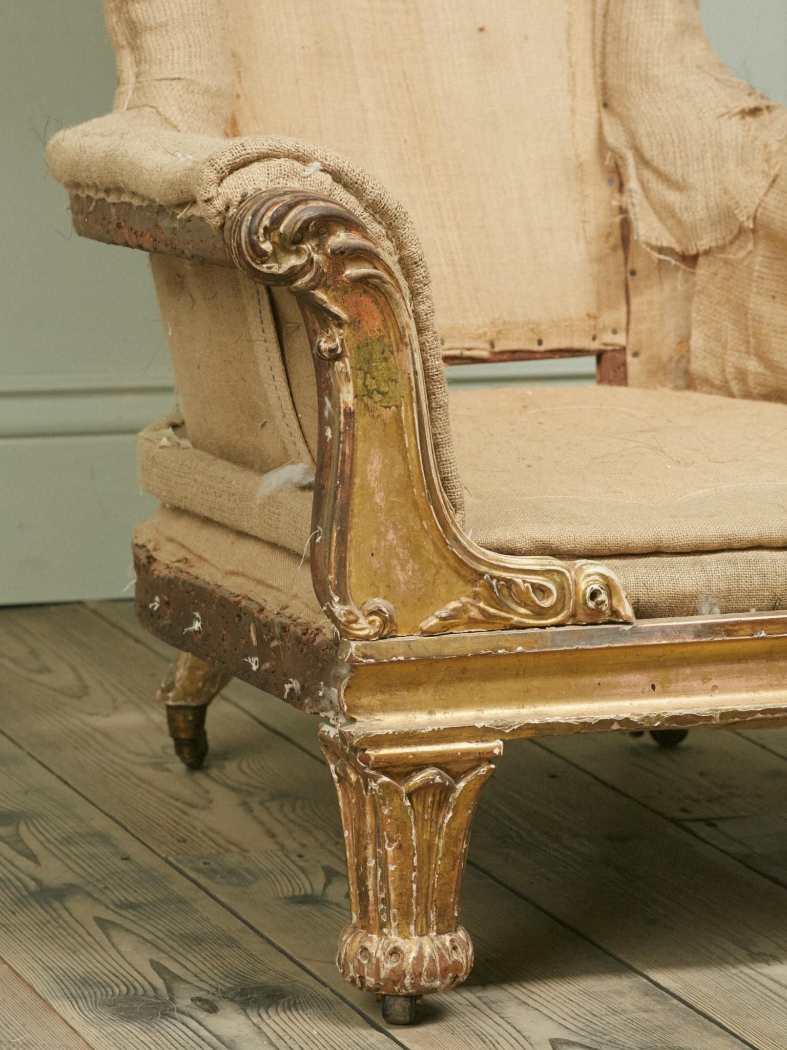 British George IV Carved Giltwood Library Chair of Generous Proportions