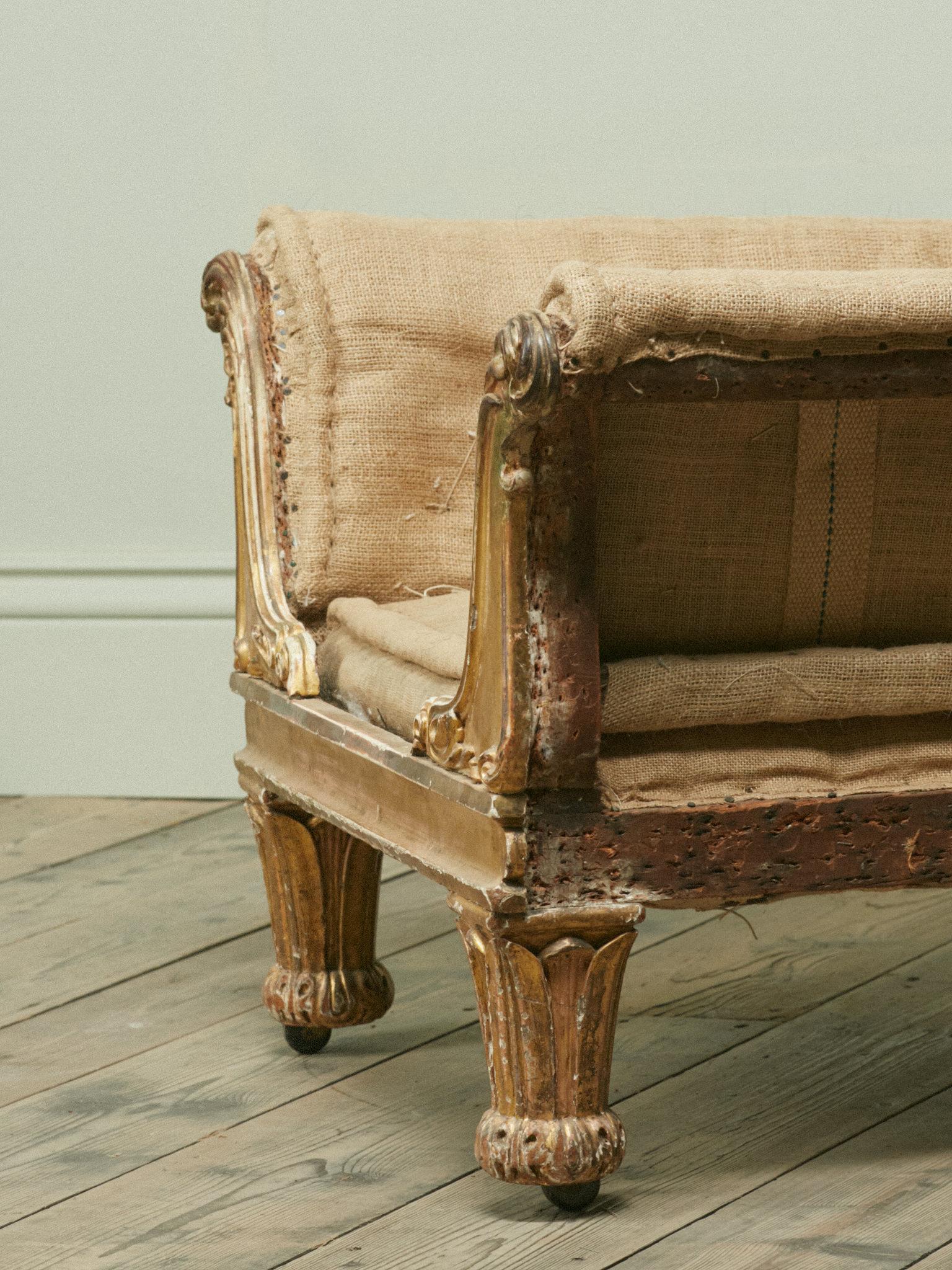 George IV Carved Giltwood Library Chair of Generous Proportions In Fair Condition In London, GB