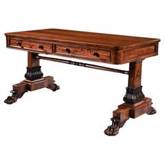 George IV Period Rosewood Library Table With Carved Lions Paw Feet