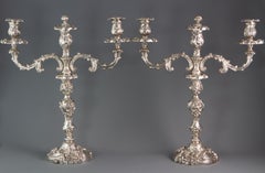 George IV Silver 3-Light Candelabra and Candlesticks Table Suite