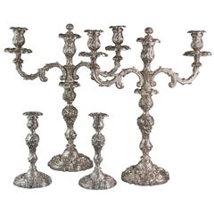 George IV Silver 3-Light Candelabra and Candlesticks Table Suite