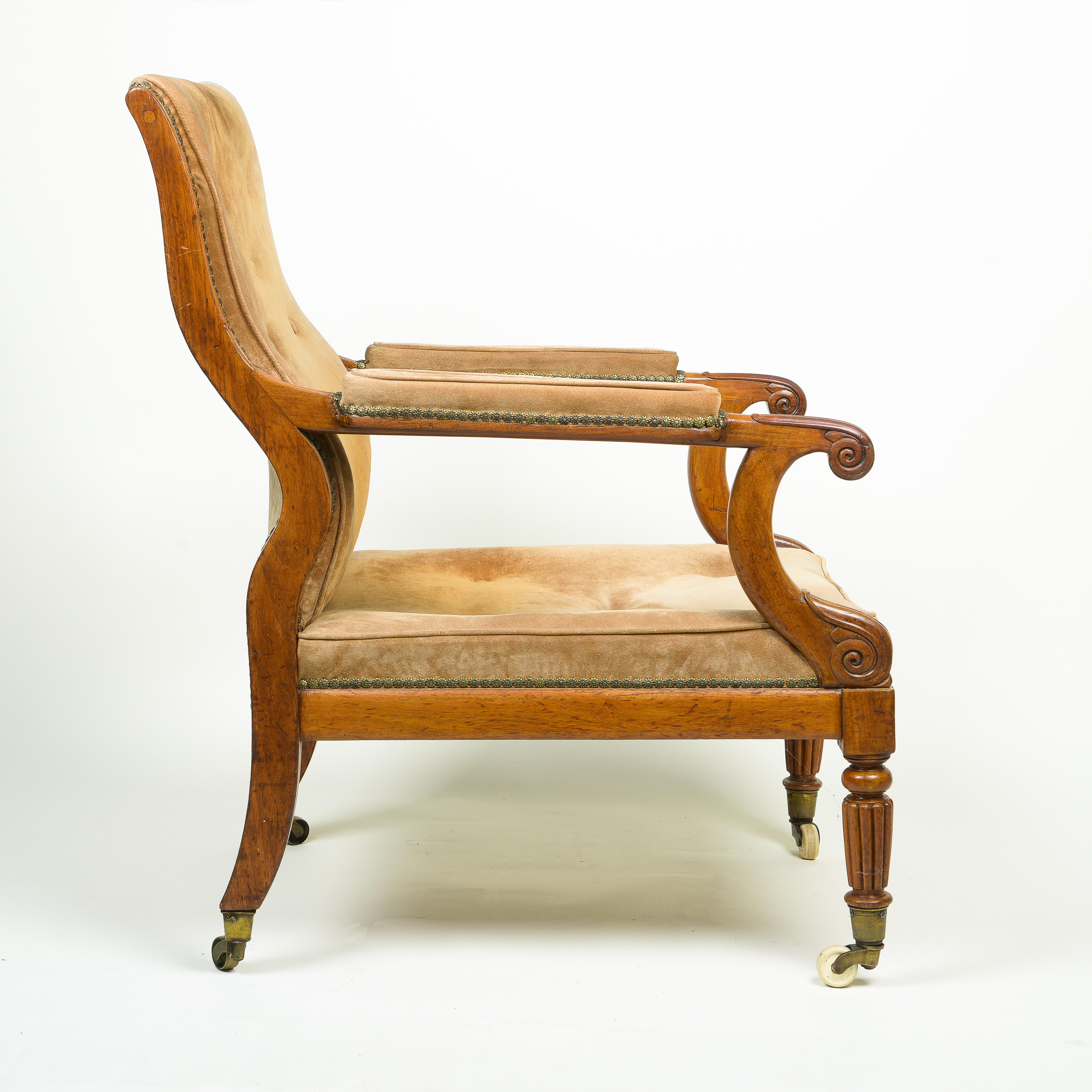 British A George IV Walnut and Suede Library Armchair For Sale