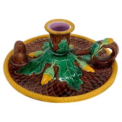 Portacandele in maiolica di George Jones con ghiande e foglie di Oak, 1870 ca.